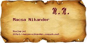 Macsa Nikander névjegykártya
